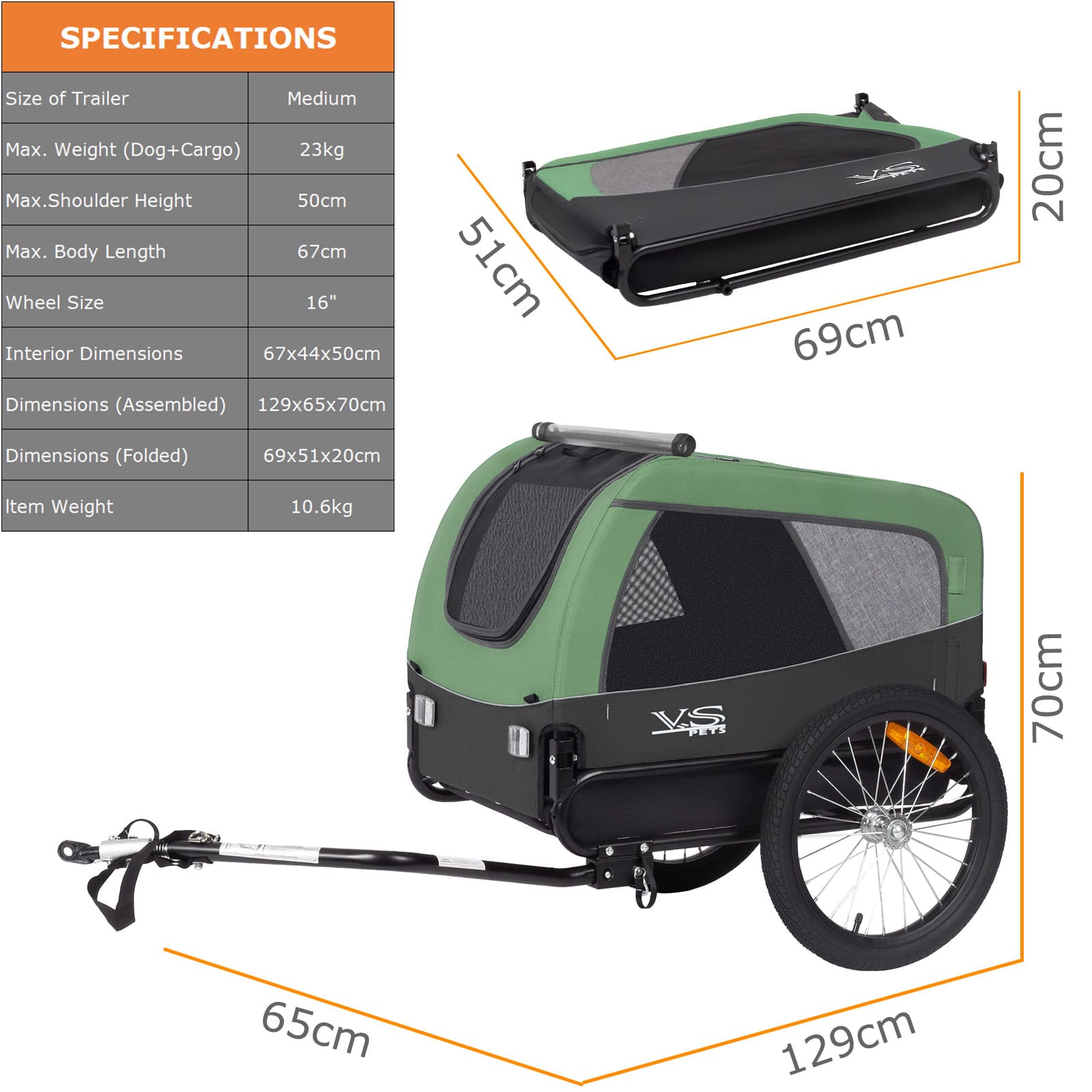 TIGGO VS Pets M Hundefahrradanhänger Hundeanhänger Hundetransporter Fahrradanhänger MEDIUM – Bild 2