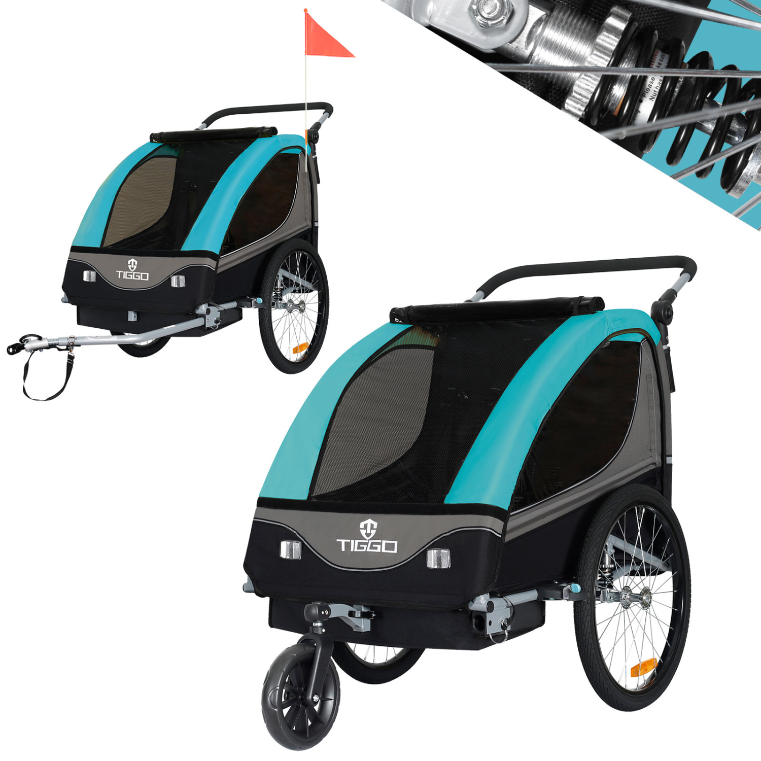 Tiggo VS 50201 Remorque pour Enfants Remorque de Vélo Biplace Enfants